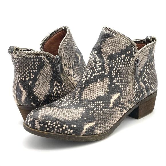 Lucky Brand Bartalino Booties Gray Snakeprint Embossed Leather Boots Size 9.5 - Picture 16 of 16